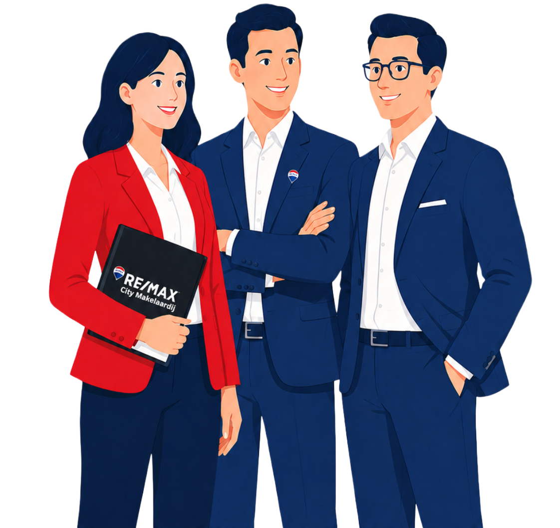 Illustratie van ervaren RE/MAX-makelaars bij een woning