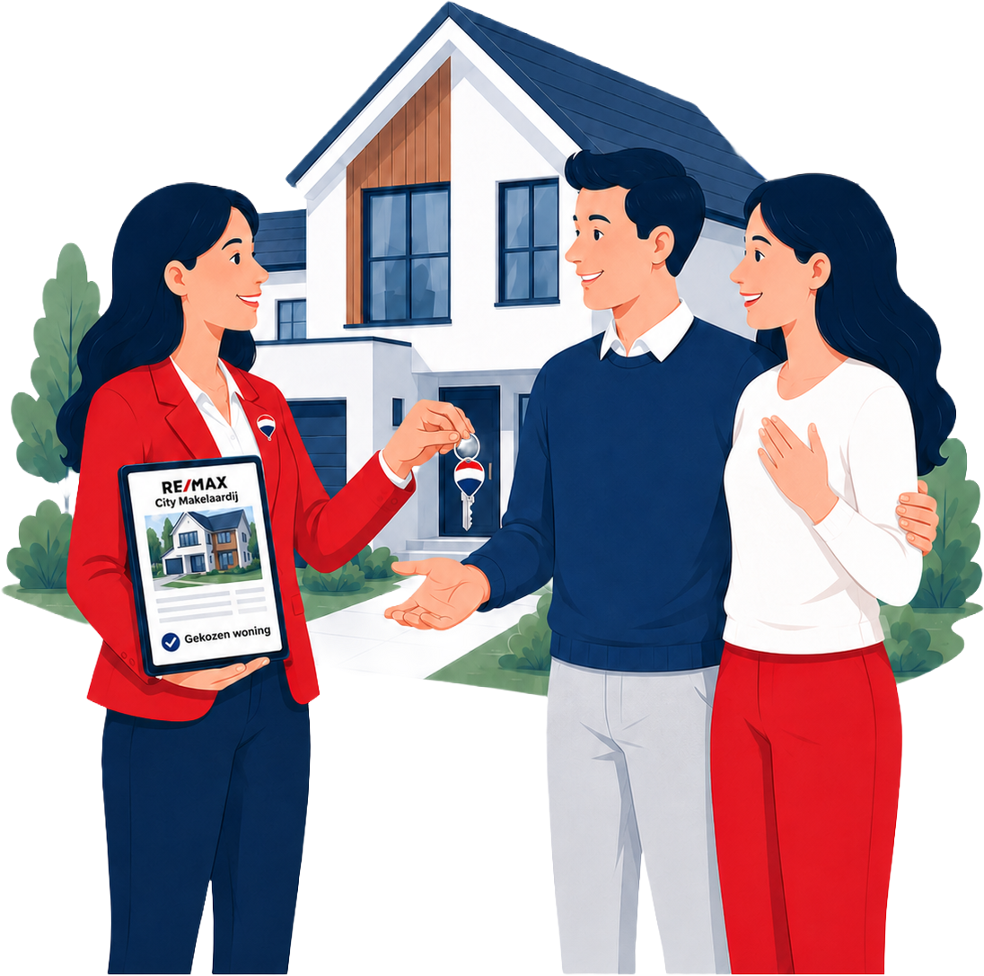 Illustratie van een succesvolle woningaankoop met RE/MAX