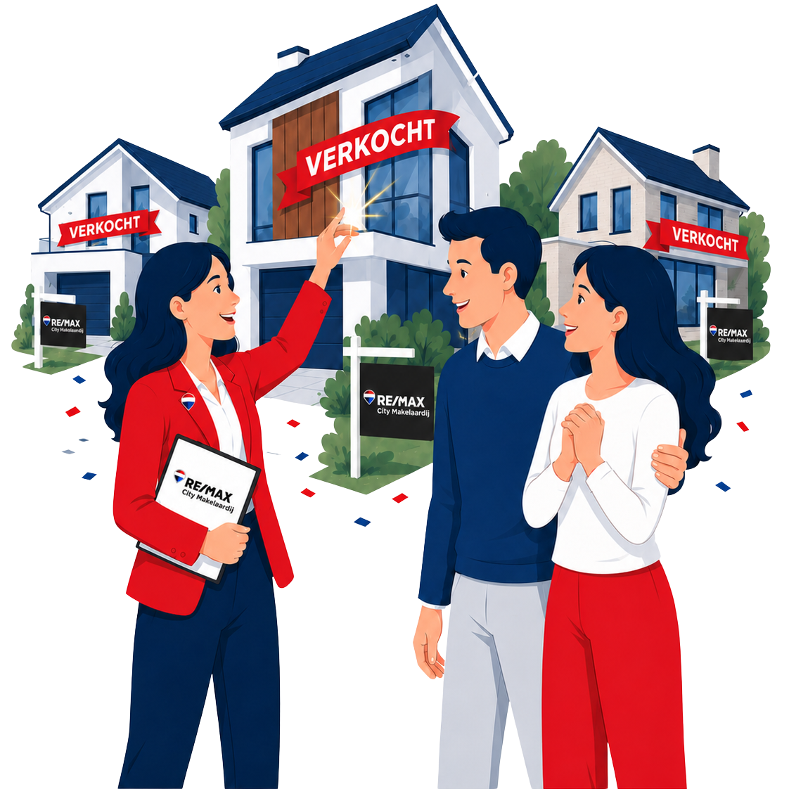 Illustratie van een succesvolle woningverkoop door RE/MAX